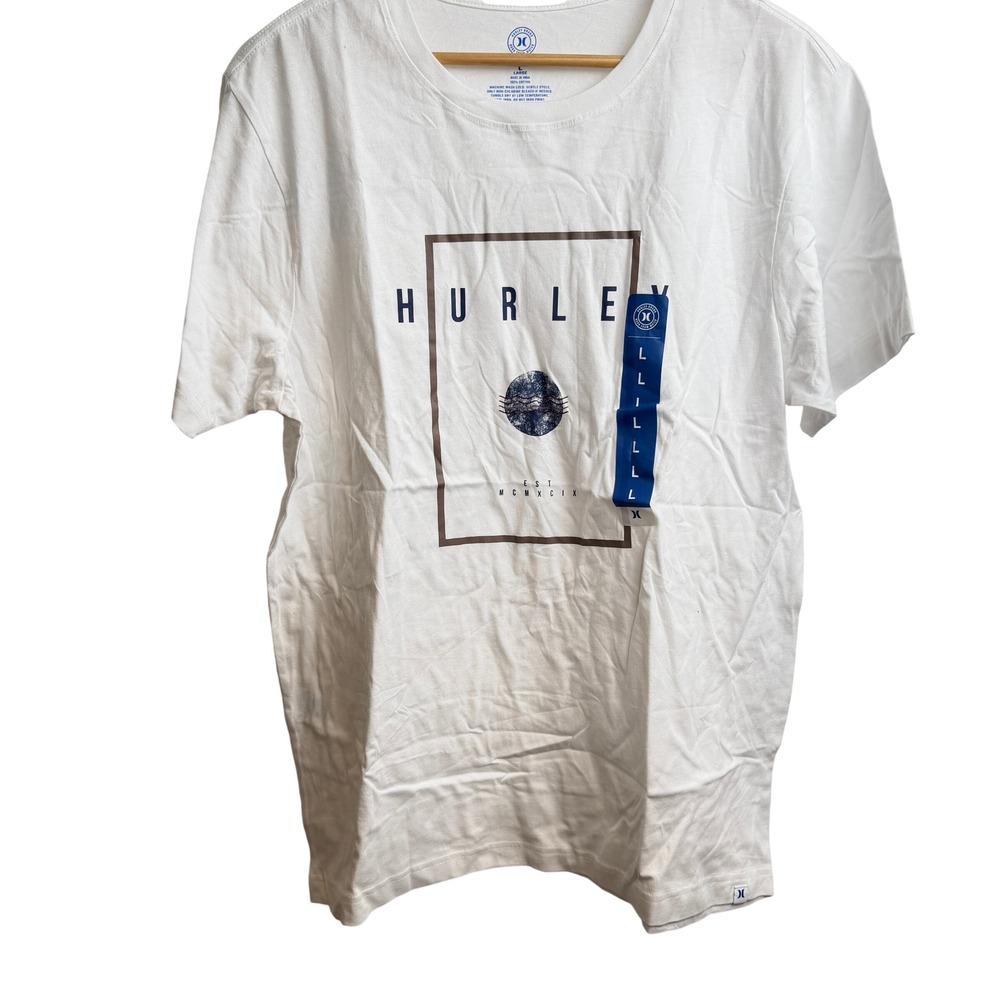 Hurley Men Graphic Logo T-Shirt L‎ White Surf Skate MCMXCIX California Outdoors